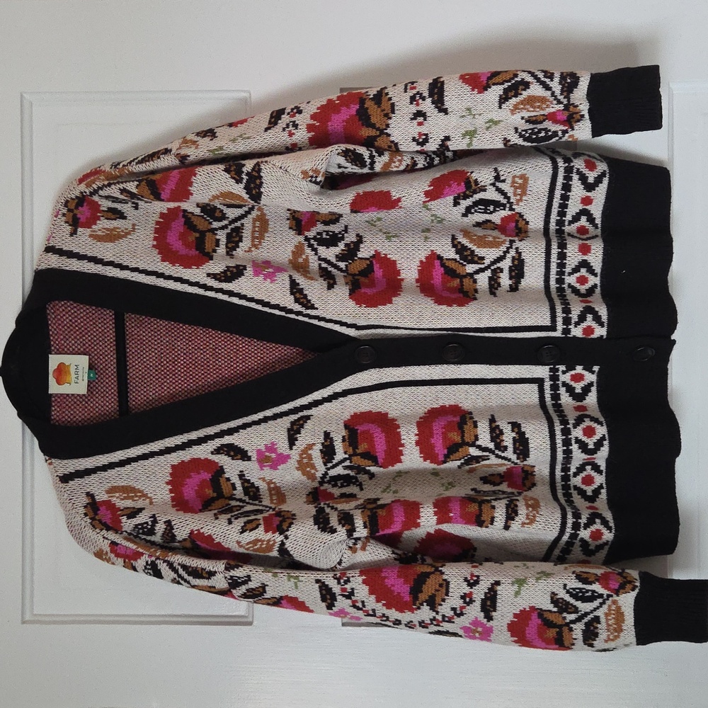 FARM Rio Women's Floral Cardigan - Pink, Black, and Cream M